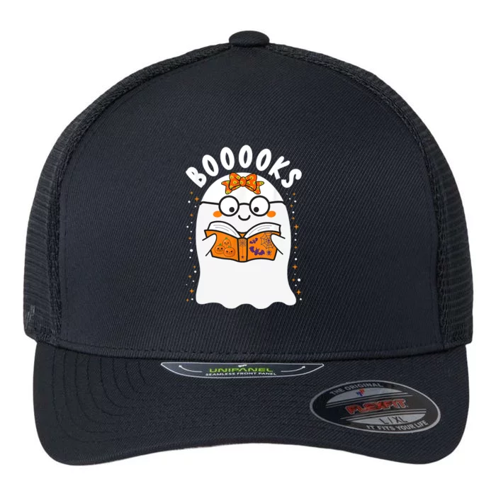 Booooks! Cute Ghost Reading Library Books Teacher Halloween Cute Gift Flexfit Unipanel Trucker Cap