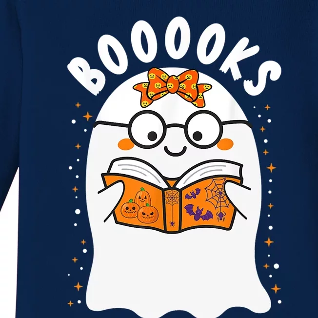 Booooks! Cute Ghost Reading Library Books Teacher Halloween Cute Gift Baby Long Sleeve Bodysuit