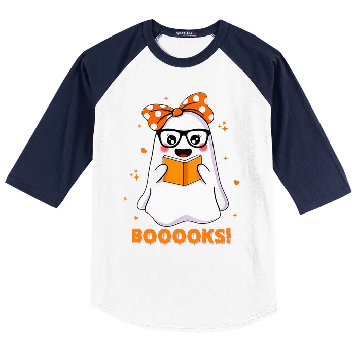 Booooks! Cute Ghost Reading Library Books Halloween Baseball Sleeve Shirt