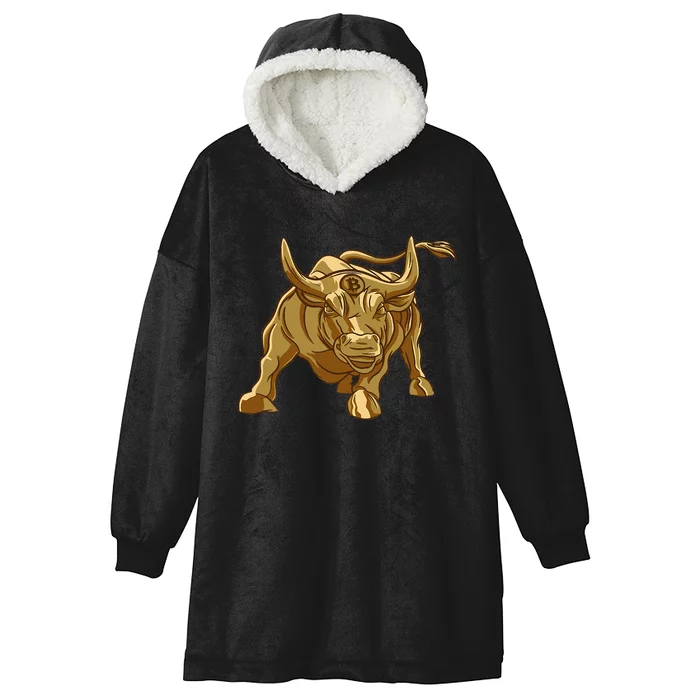 Bitcoin Crypto Golden Bull Btc Graphic Hooded Wearable Blanket