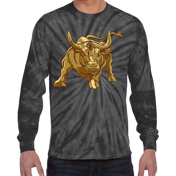 Bitcoin Crypto Golden Bull Btc Graphic Tie-Dye Long Sleeve Shirt