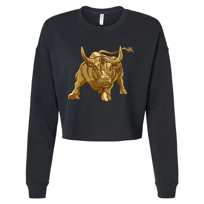 Bitcoin Crypto Golden Bull Btc Graphic Cropped Pullover Crew