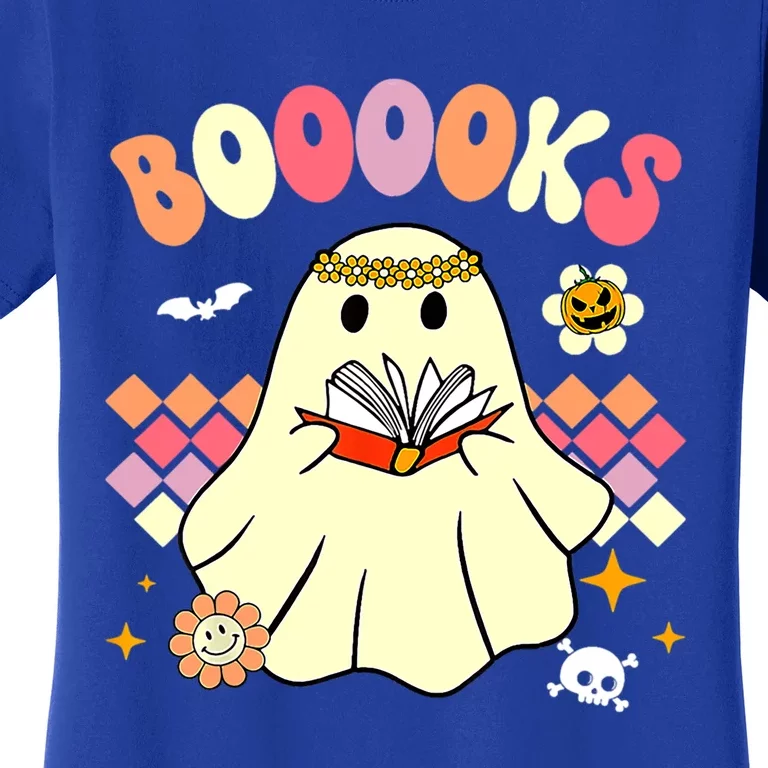 Booooks Cute Ghost Reading Books Groovy Halloween Costume Cool Gift Women's T-Shirt