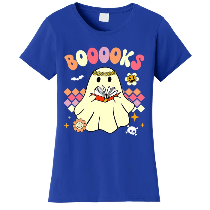 Booooks Cute Ghost Reading Books Groovy Halloween Costume Cool Gift Women's T-Shirt