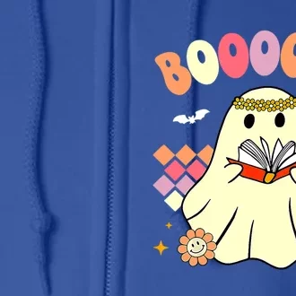 Booooks Cute Ghost Reading Books Groovy Halloween Costume Cool Gift Full Zip Hoodie