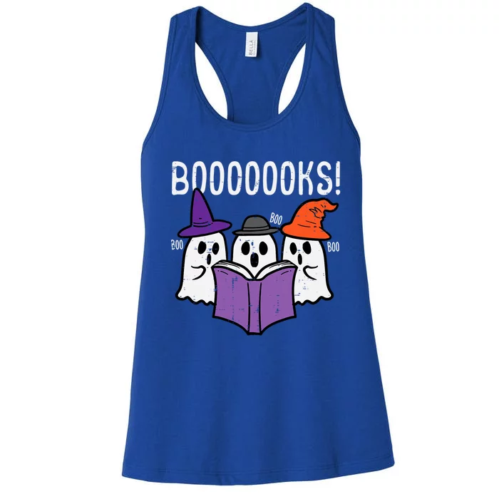 Boooks Cute Ghost Book Reading Teacher Halloween Costume Gift Women's Racerback Tank