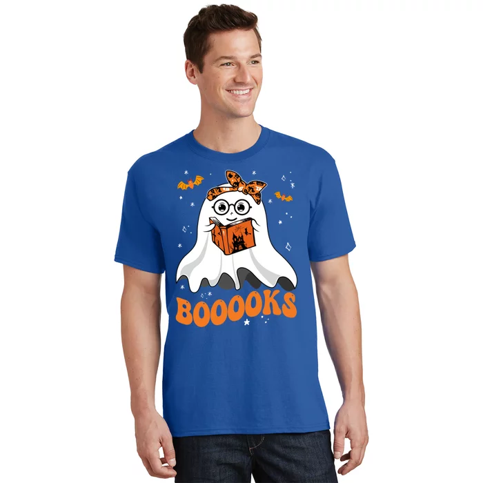 Booooks Cute Ghost Reading Library Books Halloween Teacher Gift T-Shirt