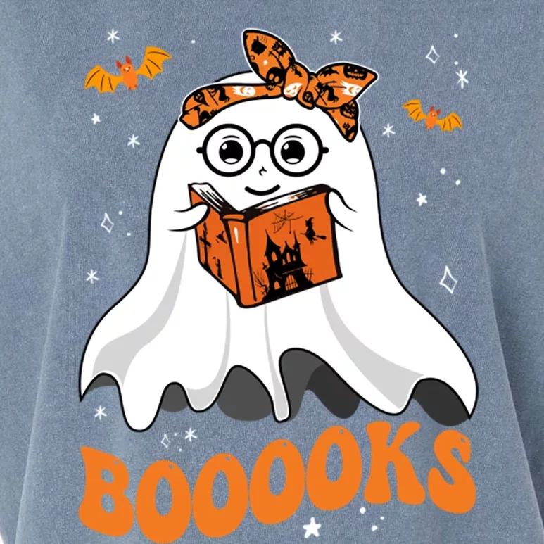 Booooks Cute Ghost Reading Library Books Halloween Teacher Gift Garment-Dyed Women's Muscle Tee