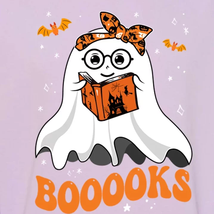 Booooks Cute Ghost Reading Library Books Halloween Teacher Gift Garment-Dyed Sweatshirt