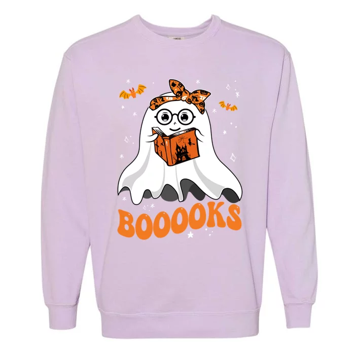 Booooks Cute Ghost Reading Library Books Halloween Teacher Gift Garment-Dyed Sweatshirt