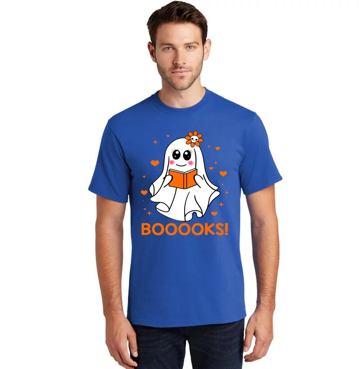 Booooks Cute Ghost Boo Reading Library Books Halloween Funny Gift Tall T-Shirt