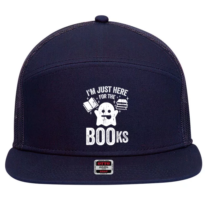 Booooks Cute Ghost Reading Books Halloween Gift 7 Panel Mesh Trucker Snapback Hat