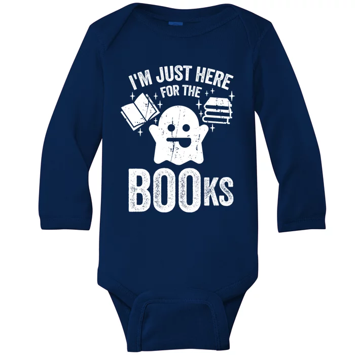 Booooks Cute Ghost Reading Books Halloween Gift Baby Long Sleeve Bodysuit