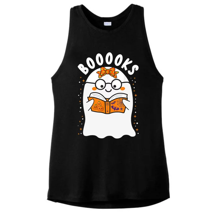 Booooks! Cute Ghost Reading Library Books Teacher Halloween Gift Ladies Tri-Blend Wicking Tank