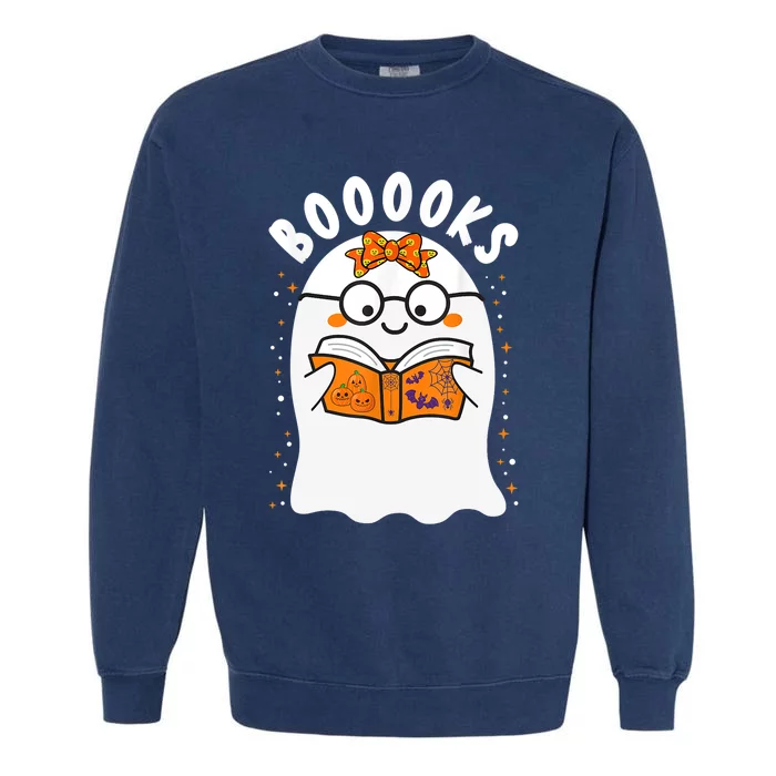 Booooks! Cute Ghost Reading Library Books Teacher Halloween Gift Garment-Dyed Sweatshirt