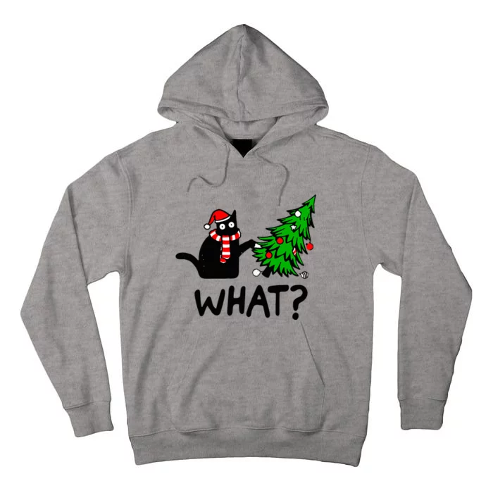 Black Cat Gift Pushing Christmas Tree Over Cat What Tall Hoodie