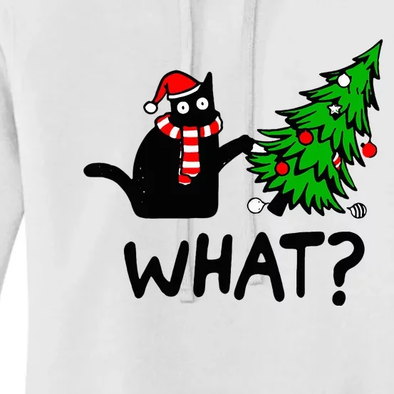 Black Cat Gift Pushing Christmas Tree Over Cat What Women's Pullover Hoodie