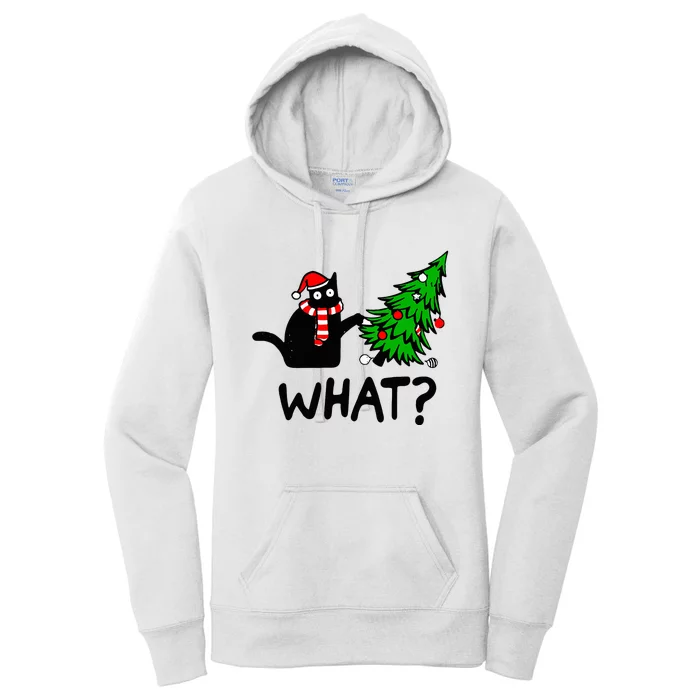 Black Cat Gift Pushing Christmas Tree Over Cat What Women's Pullover Hoodie