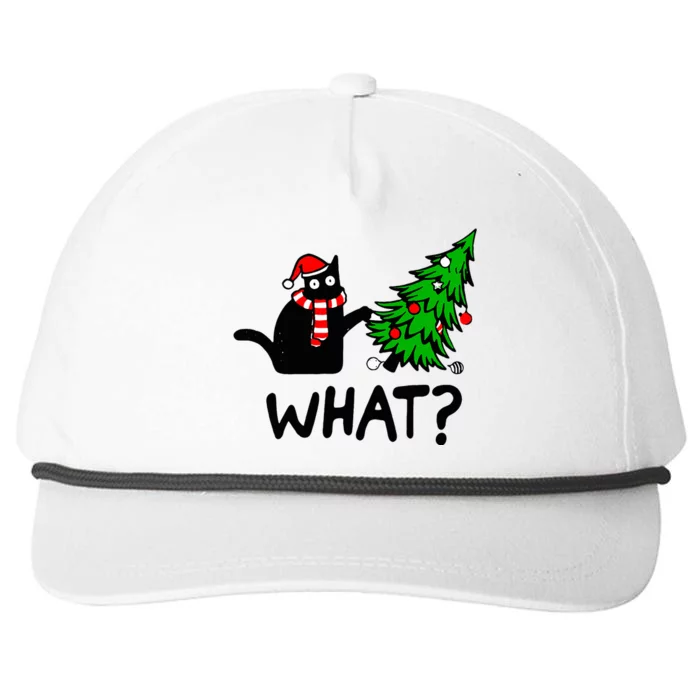 Black Cat Gift Pushing Christmas Tree Over Cat What Snapback Five-Panel Rope Hat