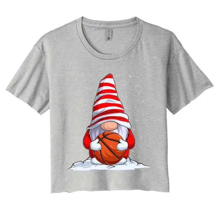 Basketball Christmas Gnome Family Pajamas Gift Women's Crop Top Tee