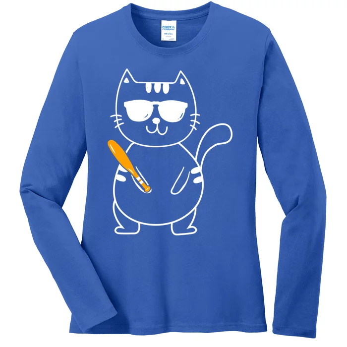 Baseball Cat Gift Funny Baseball Player Baseballer Gift Ladies Long Sleeve Shirt