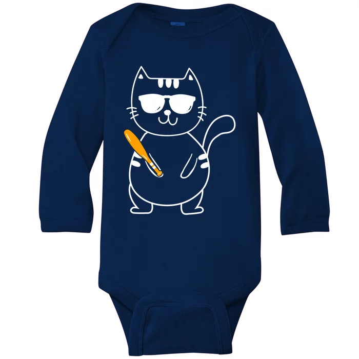 Baseball Cat Gift Funny Baseball Player Baseballer Gift Baby Long Sleeve Bodysuit