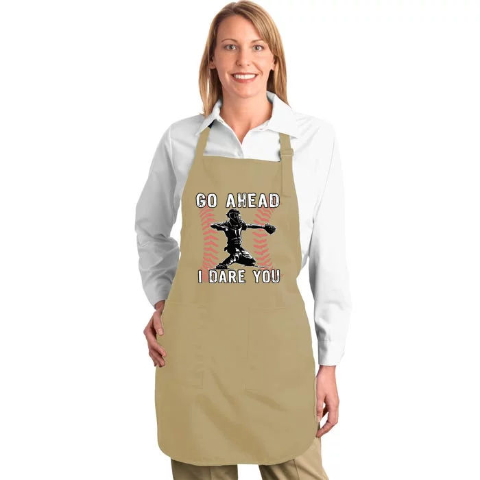 Baseball Catcher Go Ahead I Dare You Full-Length Apron With Pocket