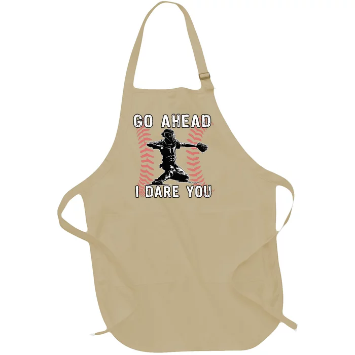 Baseball Catcher Go Ahead I Dare You Full-Length Apron With Pocket