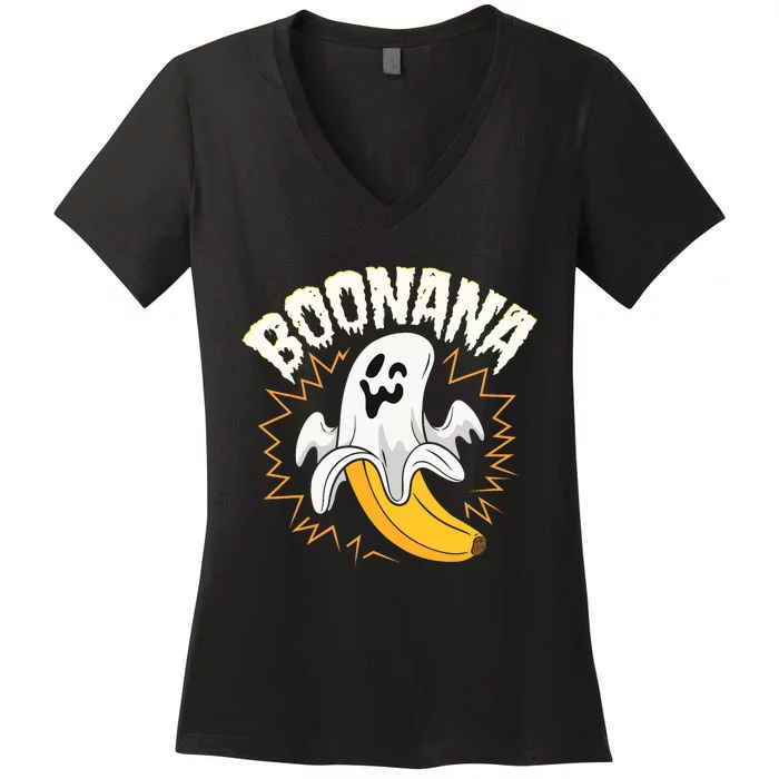 Boonana Cute Ghost Banana Halloween Costume Women's V-Neck T-Shirt