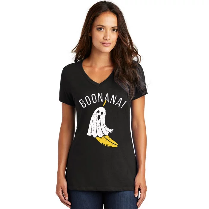 Boonana Cute Ghost Banana Halloween Costume Women's V-Neck T-Shirt