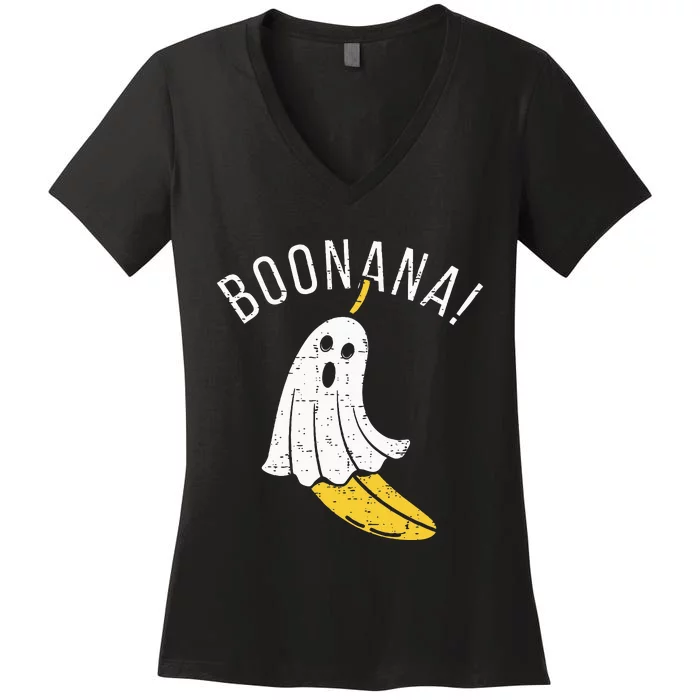 Boonana Cute Ghost Banana Halloween Costume Women's V-Neck T-Shirt