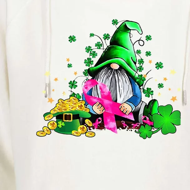 Breast Cancer Gnome St Patricks Day Pink Ribbon Awareness Womens Funnel Neck Pullover Hood