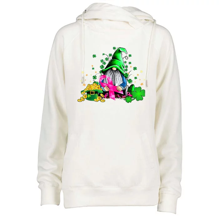 Breast Cancer Gnome St Patricks Day Pink Ribbon Awareness Womens Funnel Neck Pullover Hood