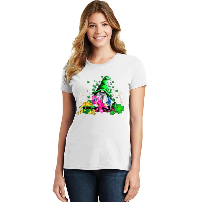 Breast Cancer Gnome St Patricks Day Pink Ribbon Awareness Women's T-Shirt