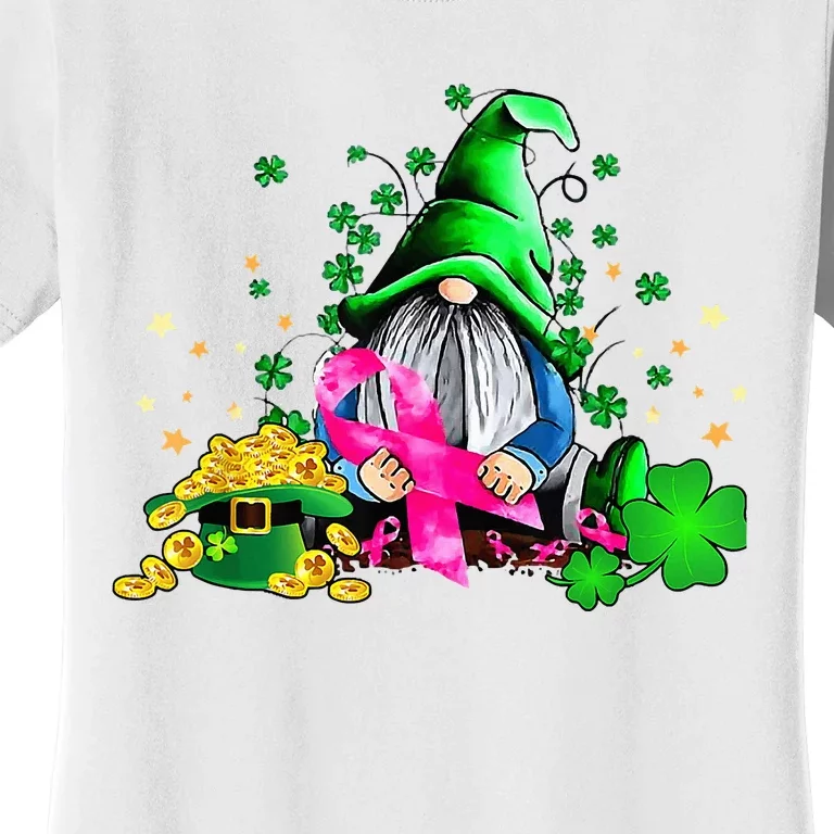 Breast Cancer Gnome St Patricks Day Pink Ribbon Awareness Women's T-Shirt