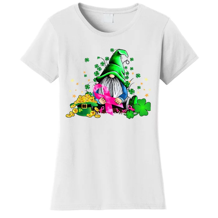 Breast Cancer Gnome St Patricks Day Pink Ribbon Awareness Women's T-Shirt