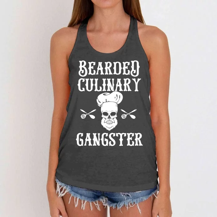 Bearded Culinary Gangster Vintage Cooking Guru Gift Women's Knotted Racerback Tank