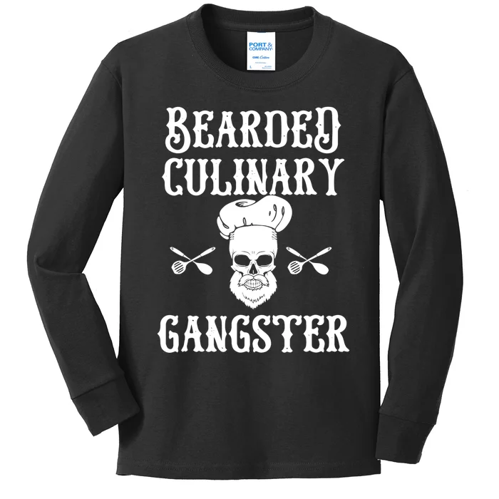 Bearded Culinary Gangster Vintage Cooking Guru Gift Kids Long Sleeve Shirt