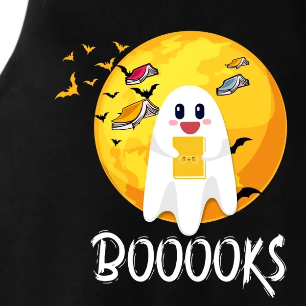 Booooks Cute Ghost Reading Books Teacher Librarian Halloween Gift Ladies Tri-Blend Wicking Tank