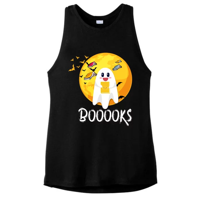 Booooks Cute Ghost Reading Books Teacher Librarian Halloween Gift Ladies Tri-Blend Wicking Tank