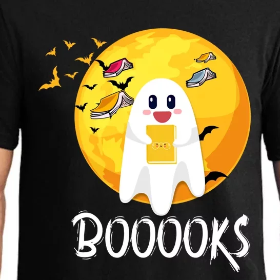 Booooks Cute Ghost Reading Books Teacher Librarian Halloween Gift Pajama Set