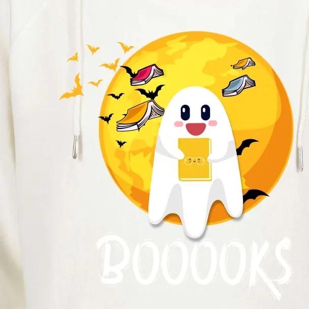 Booooks Cute Ghost Reading Books Teacher Librarian Halloween Gift Womens Funnel Neck Pullover Hood