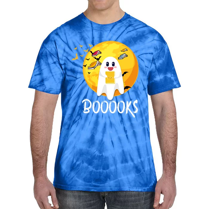 Booooks Cute Ghost Reading Books Teacher Librarian Halloween Gift Tie-Dye T-Shirt