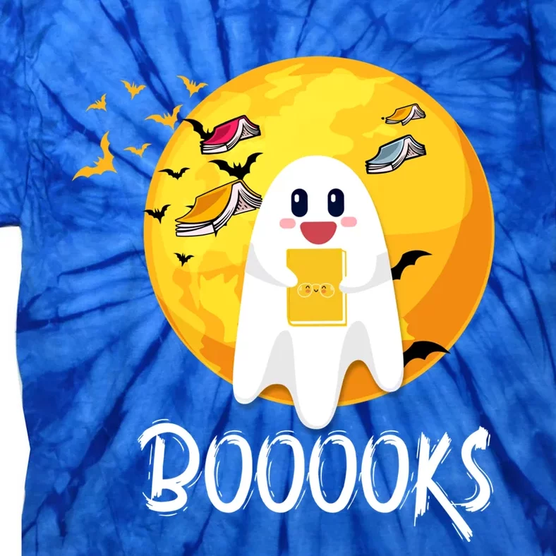 Booooks Cute Ghost Reading Books Teacher Librarian Halloween Gift Tie-Dye T-Shirt