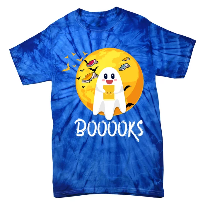 Booooks Cute Ghost Reading Books Teacher Librarian Halloween Gift Tie-Dye T-Shirt