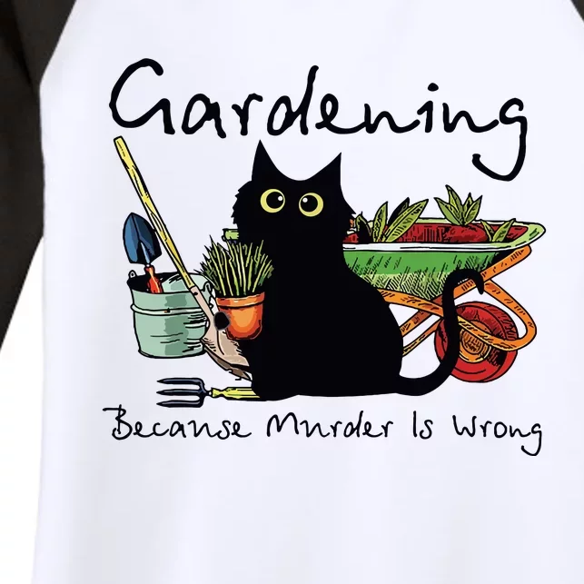 Black Cat Gardening Because Murder Is Wrong Women's Tri-Blend 3/4-Sleeve Raglan Shirt