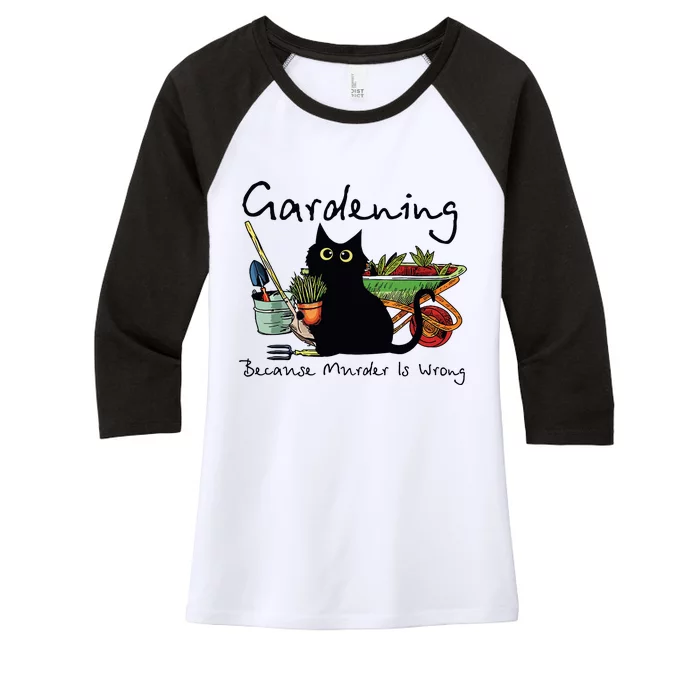 Black Cat Gardening Because Murder Is Wrong Women's Tri-Blend 3/4-Sleeve Raglan Shirt