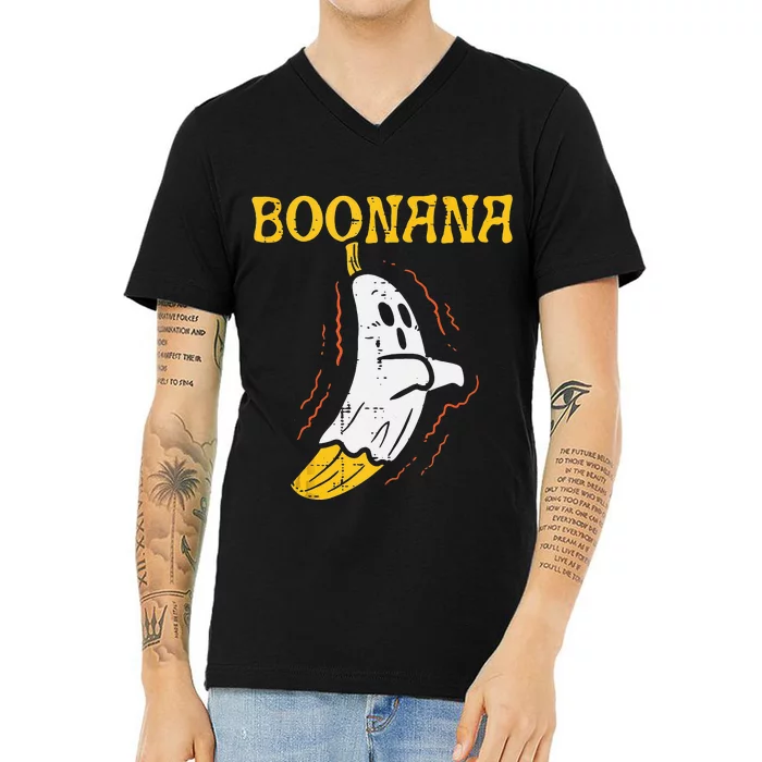 Boonana Cute Ghost Banana Halloween Costume V-Neck T-Shirt