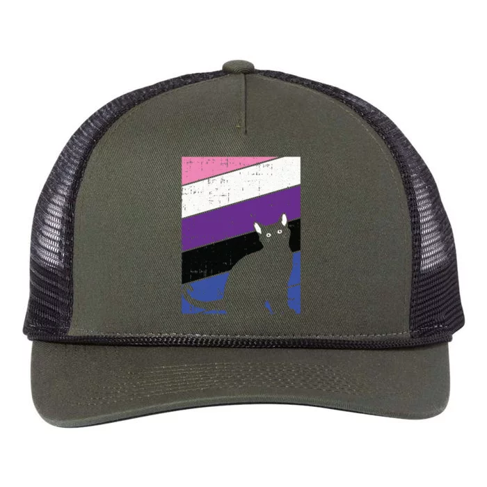 Black Cat Genderfluid Pride Kitten Lover Lgbtq Proud Ally Funny Gift Retro Rope Trucker Hat Cap