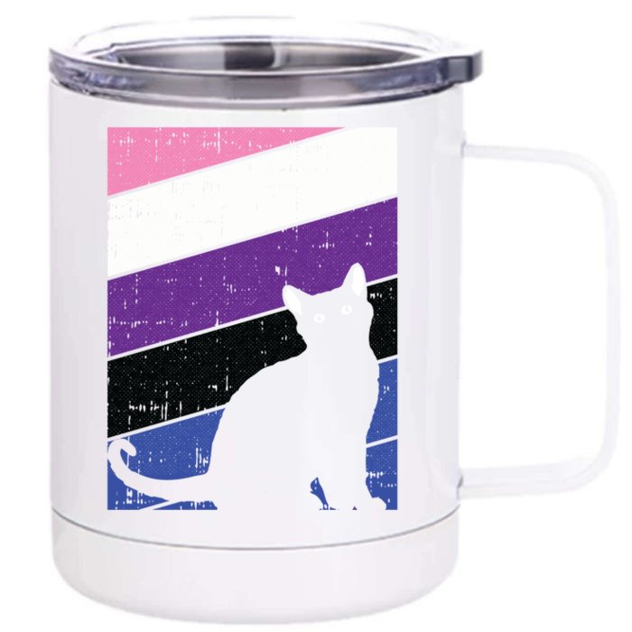 Black Cat Genderfluid Pride Kitten Lover Lgbtq Proud Ally Funny Gift Front & Back 12oz Stainless Steel Tumbler Cup